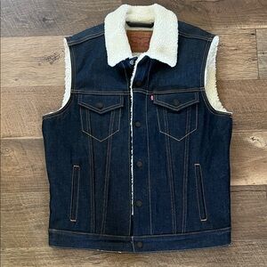 Levi's Dark Blue Denim Vest with White Sherpa Lining